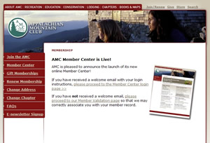 Member Center opening screen