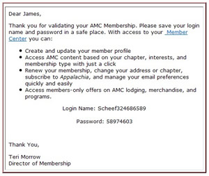 email with username and password